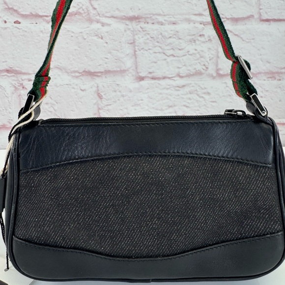 Rare Gucci Black Denim Web Vintage Baguette Bag - Picture 3 of 12